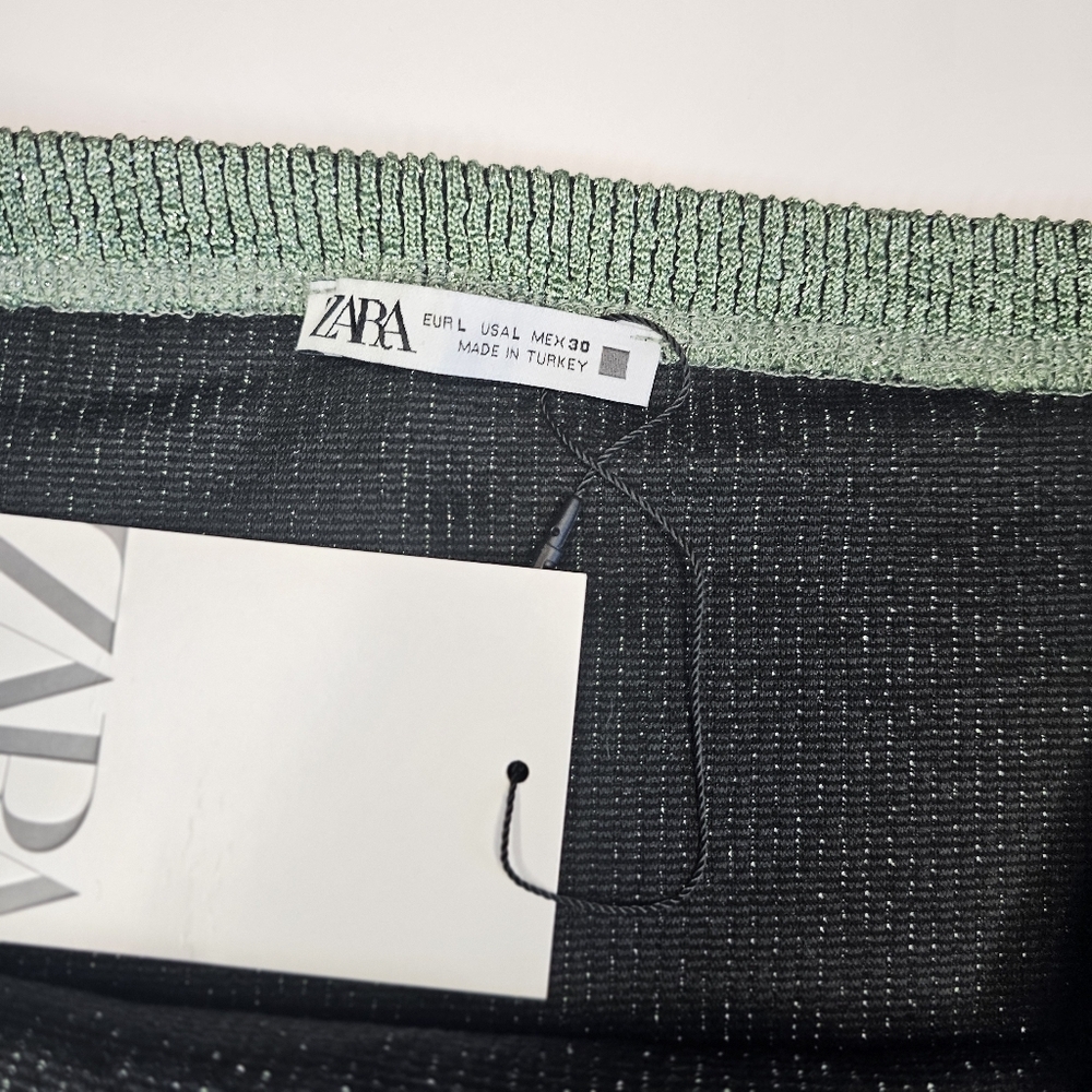 NWT Zara High Rise Metallic Green Briefs Micro Shorts Size L - Picture 5 of 6